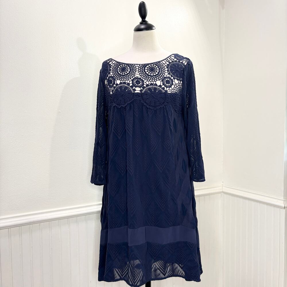 Holding Horses Size S‎ Augusta Swing Dress Crochet Lace Navy Cottagecore Boho - Picture 12 of 12